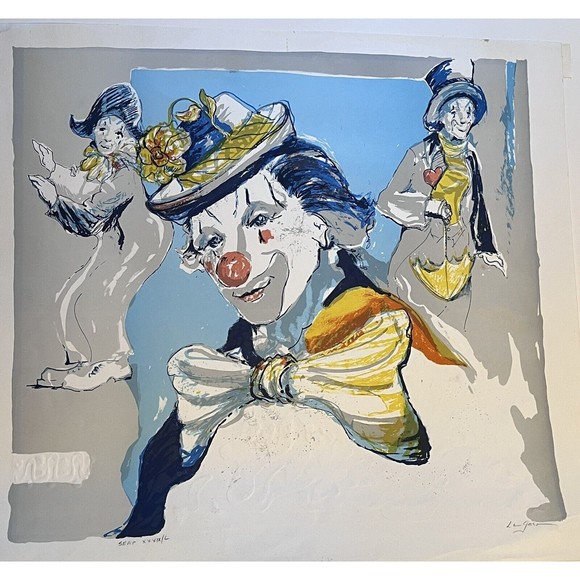 Large Clown Painting Original Len Garon AP Signed "3 Clowns" Artist Proof - Picture 15 of 15